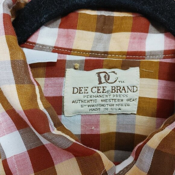 Dee Cee Brand Mens XL Western Shirt Brown Red Plaid Snap Up Short Sleeve Vintage - Picture 3 of 5